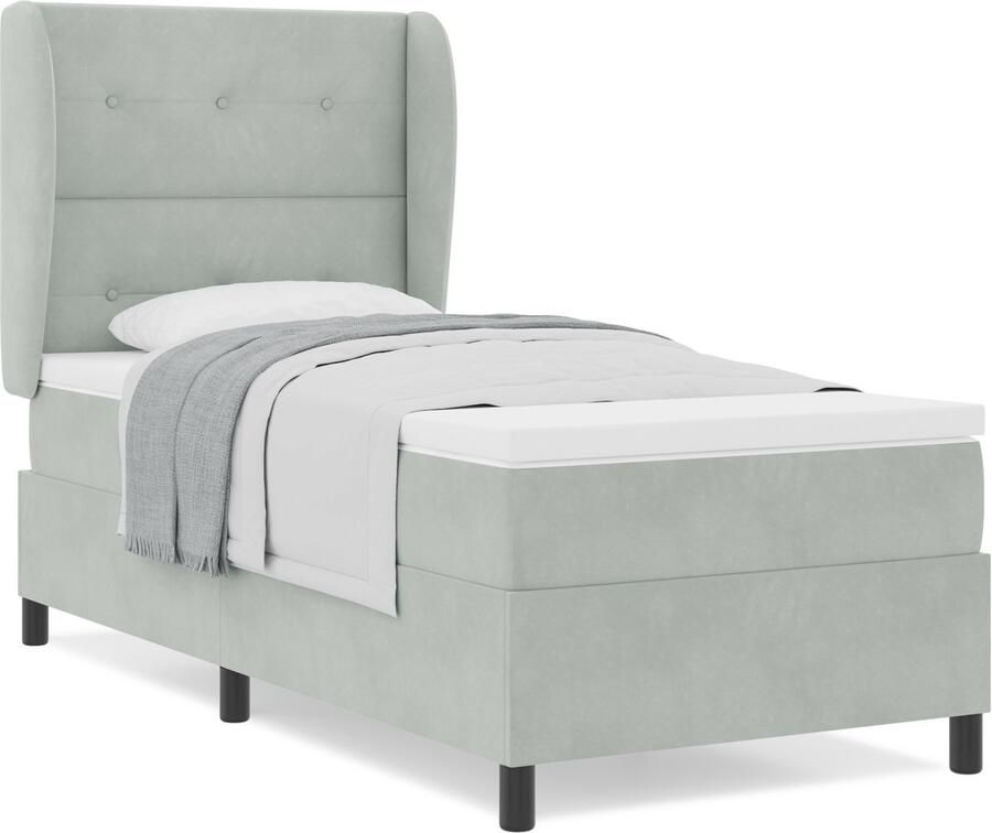 VidaXL Boxspring bed met matras Lichtgrijs 80 x 200 cm Fluweel - Foto 2