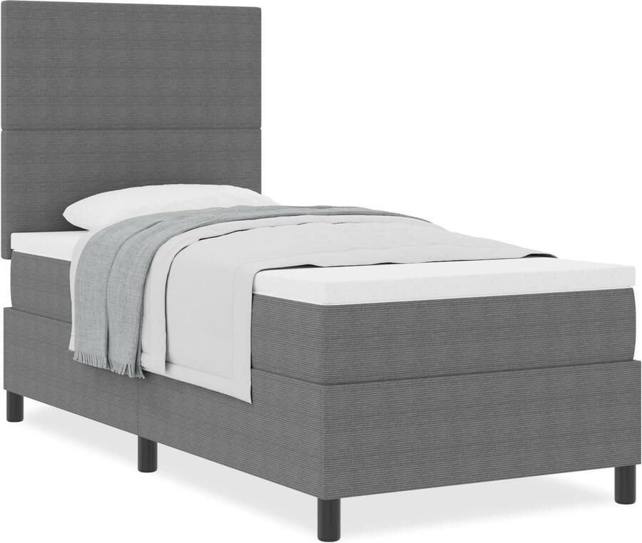 VidaXL Boxspring bed Lichtgrijs en Wit 203 x 80 x 128 cm Katoenen stof - Foto 2