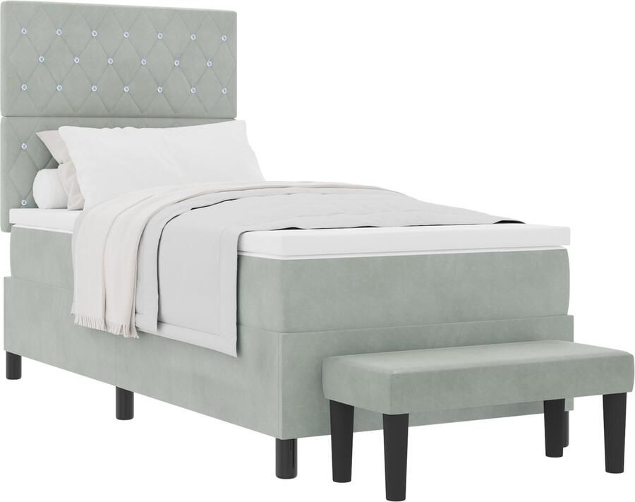VidaXL Boxspring Bed met Matras & Bank Lichtgrijs 90x190 cm Fluweel - Foto 3