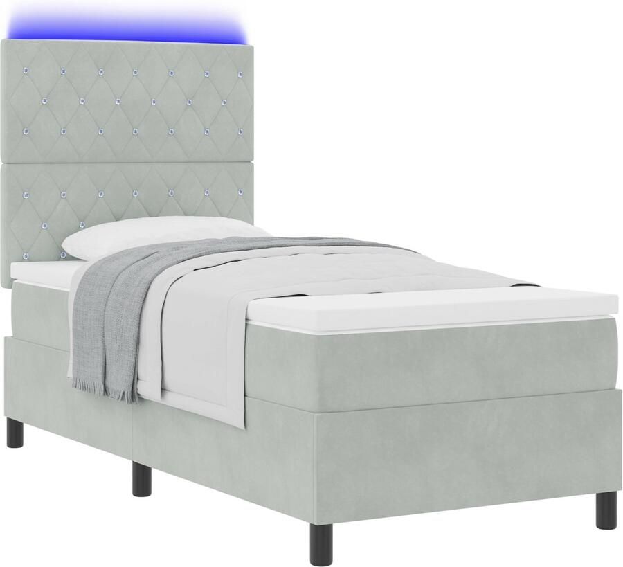 VidaXL Boxspringbed met Matras en LED Licht Grijs 90x190 cm Fluweel