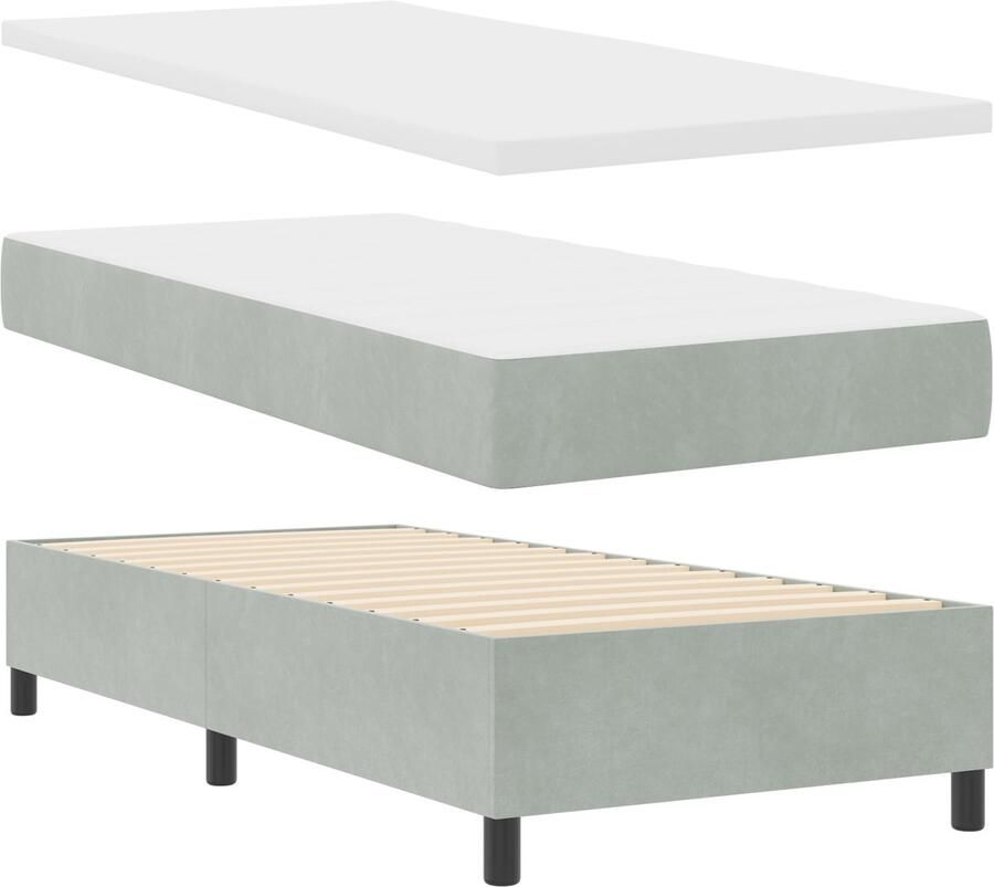 VidaXL Boxspringbed met Matras & Bank Lichtgrijs 100x200 cm Fluweel