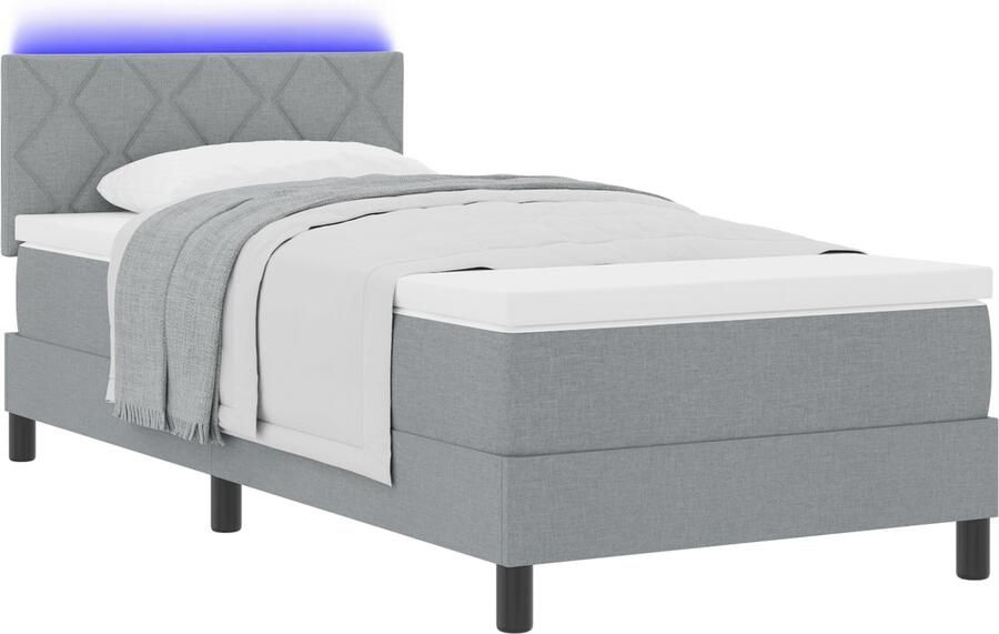 VidaXL Box Spring Bed met Matras & LED Lichtgrijs 90x200 cm Stof