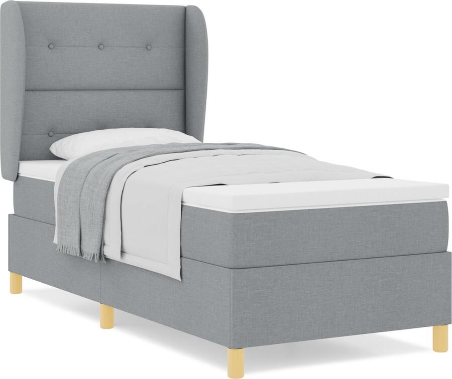 VidaXL Boxspringbed met matras Donkergrijs 90x190 cm Stof Lichtgrijs - Foto 2