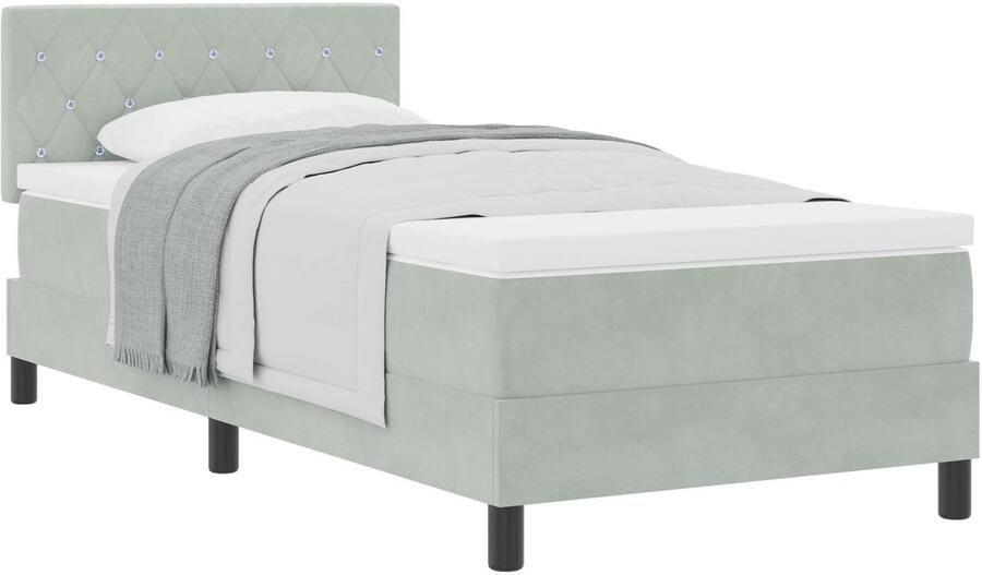 VidaXL Boxspringbed met Matras met matras Lichtgrijs 90 x 200 cm Stof - Foto 2