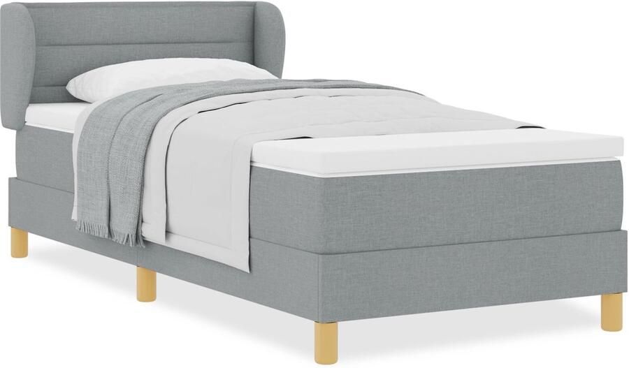 VidaXL Boxspringbed met Matras Crème 90x200 cm Stof Set van 5 Lichtgrijs - Foto 2