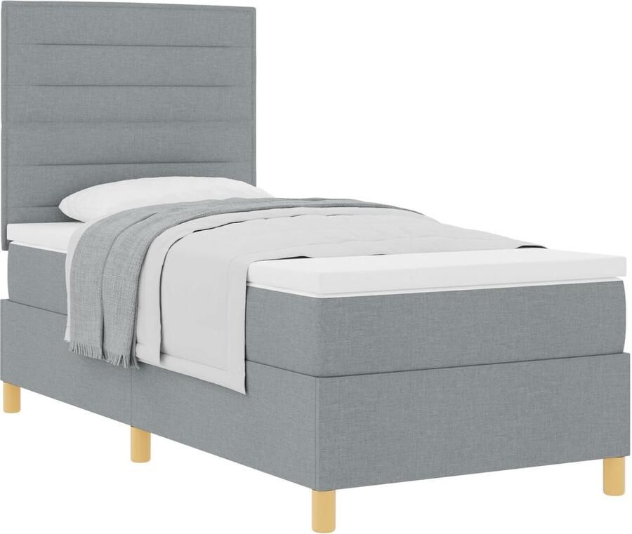 VidaXL Boxspring Bed met Matras Lichtgrijs Eenpersoons Stof - Foto 2