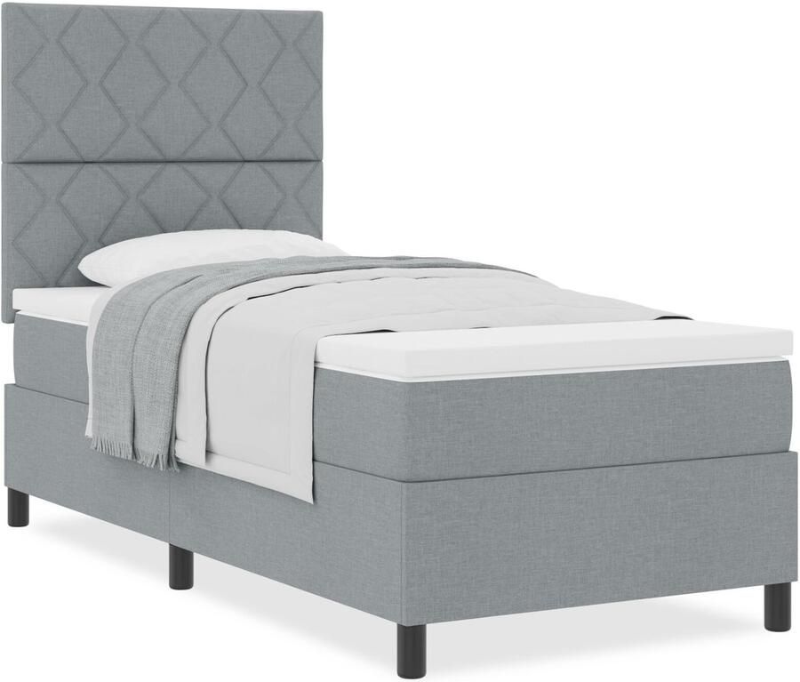 VidaXL Boxspring bed met matras Lichtgrijs 100 x 200 cm Stof - Foto 2