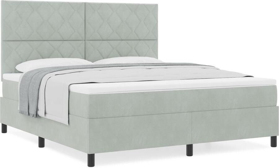 VidaXL Boxspring bed met matras Lichtgrijs 180 x 200 cm Fluweel - Foto 2