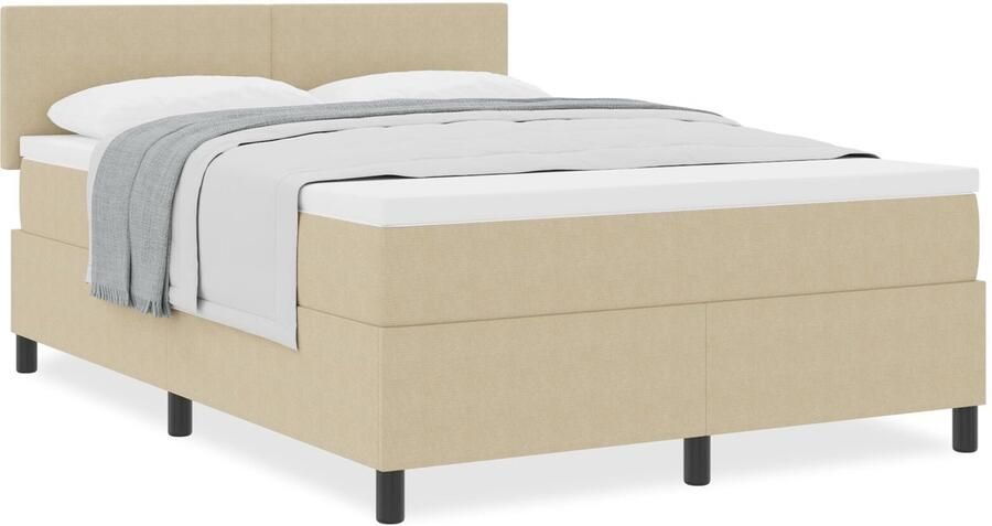 VidaXL Boxspringbed met Matras & LED Verlichting Groen Grijs 140x200 cm Corduroy Stof