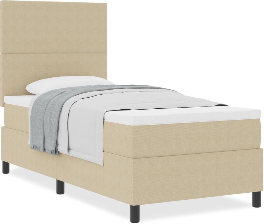 VidaXL Boxspring Bed met Matras Lichtgroen Grijs Eenpersoons Corduroy Stof