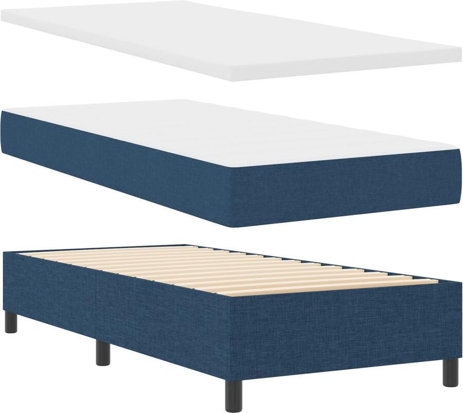 VidaXL Boxspring bed met matras met hoofdeinde Blauw 100 x 200 cm Stof