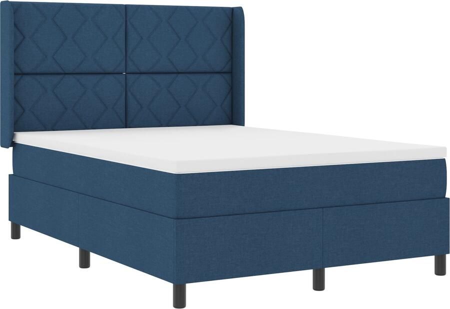 VidaXL Boxspring bed met matras met hoofdeinde Blauw 140 x 190 cm Stof