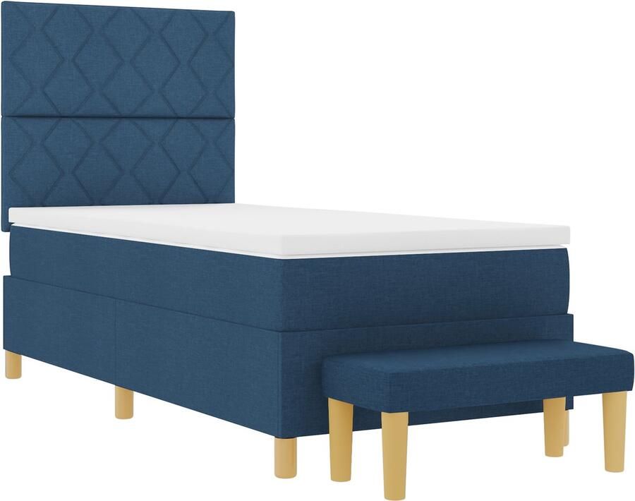 VidaXL Boxspring bed met matras met hoofdeinde Blauw 100 x 200 cm Stof - Foto 2