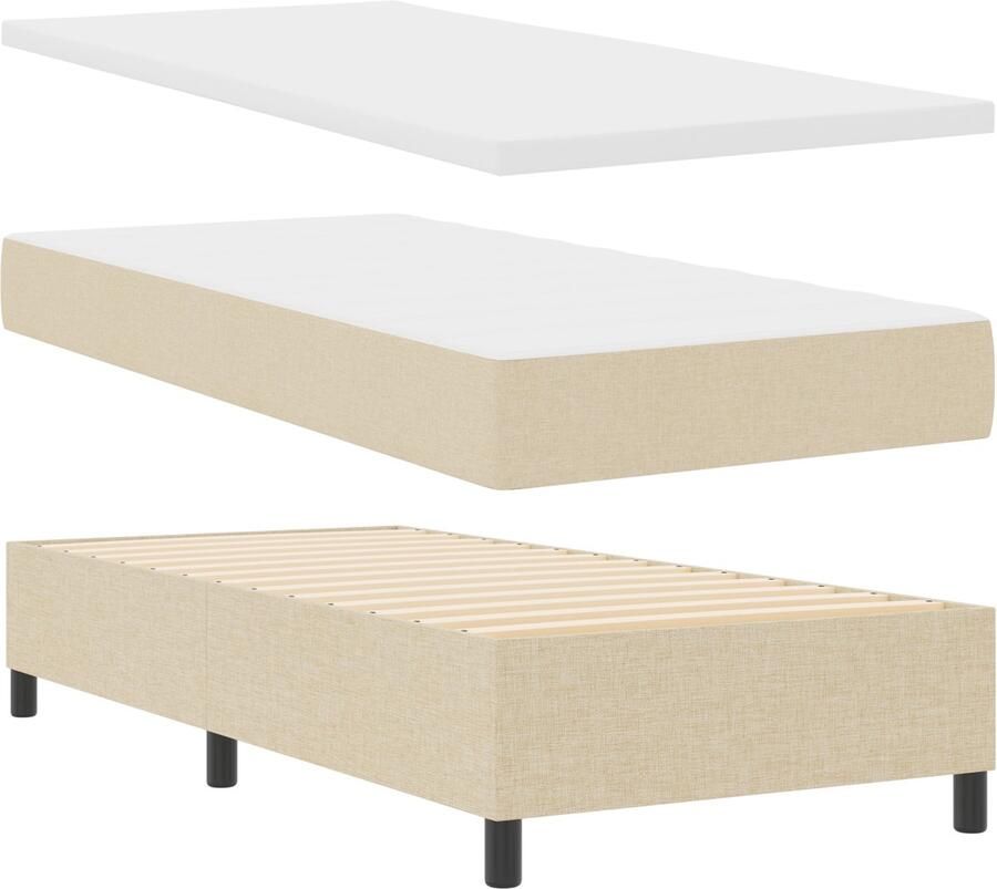 VidaXL Boxspring Bed met Matras & Bench Crème 90x190 cm Stof