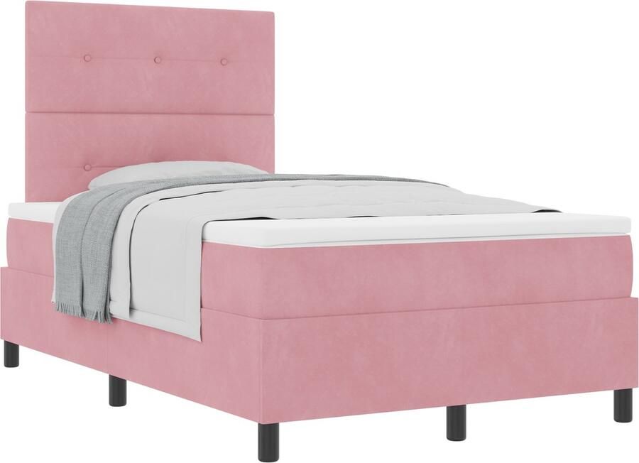 VidaXL Boxspring bed met matras met hoofdeinde Roze 120 x 190 cm Stof - Foto 2