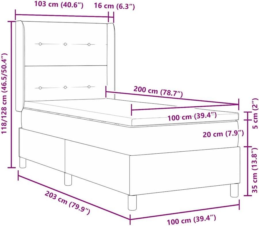 VidaXL Boxspring bed met matras met hoofdeinde Taupe 100 x 200 cm Stof - Foto 2