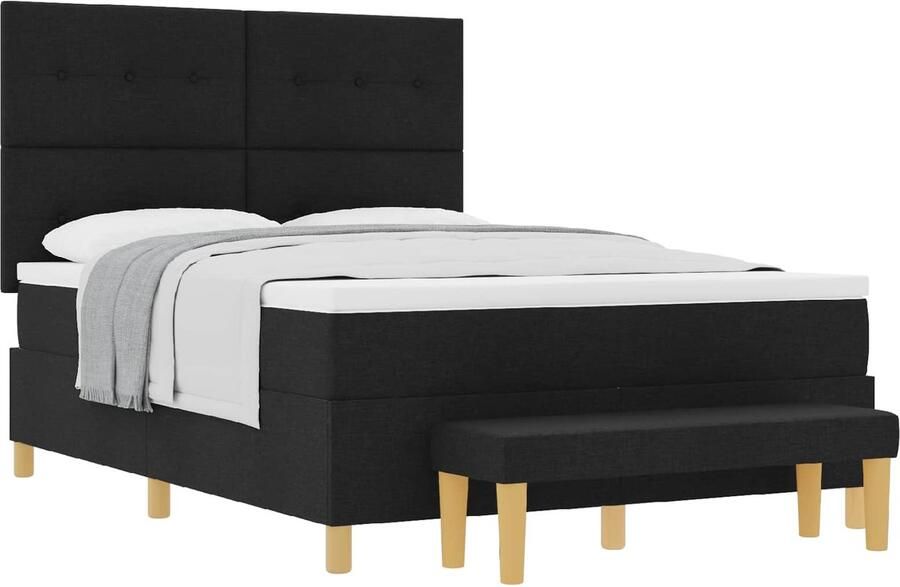 VidaXL Boxspring bed met matras met hoofdeinde Zwart 160 x 200 cm Stof - Foto 3