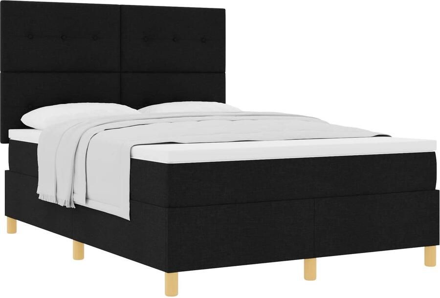 VidaXL Boxspring bed met matras met hoofdeinde Zwart 160 x 200 cm Stof - Foto 2