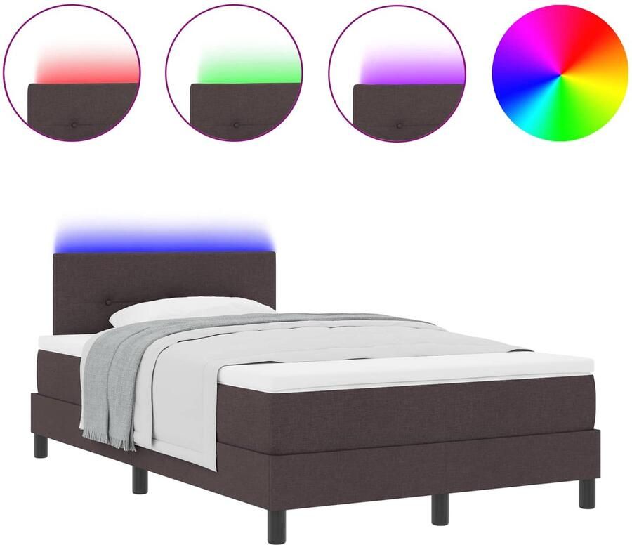 VidaXL Boxspring bed met matras met LED Donkerbruin 120 x 200 cm Stof - Foto 2