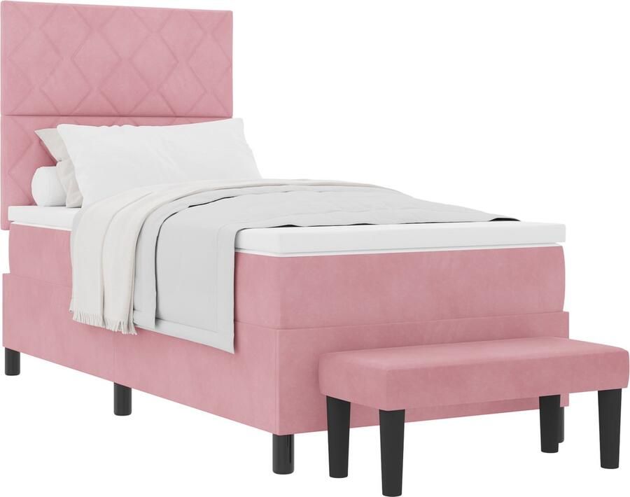 VidaXL Roze Boxspringbed met Matras & Bank 100x200 cm Fluweel - Foto 2