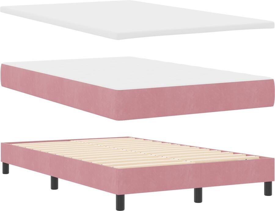 VidaXL Boxspring Bed met Matras & LED Roze 120x200 cm Fluweel