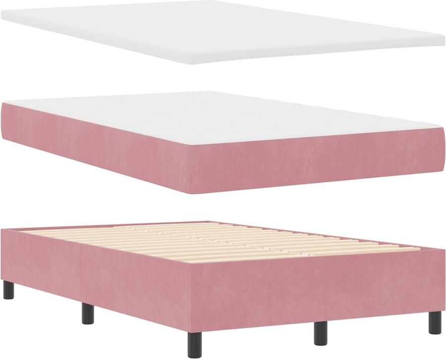 VidaXL Boxspringbed met Matras & Bank Roze 120x200 cm Fluweel