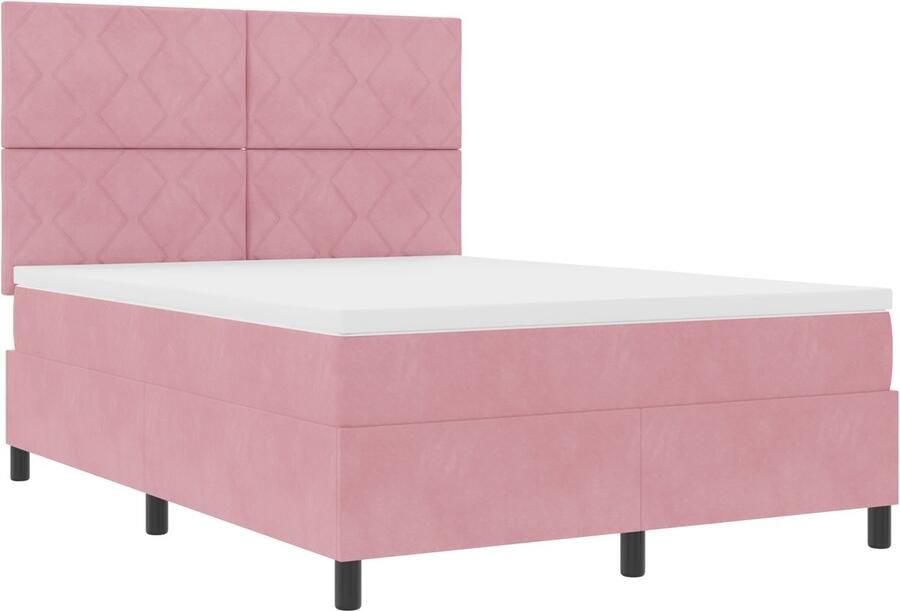 VidaXL Boxspring bed met matras Roze 140 x 190 cm Fluweel - Foto 2