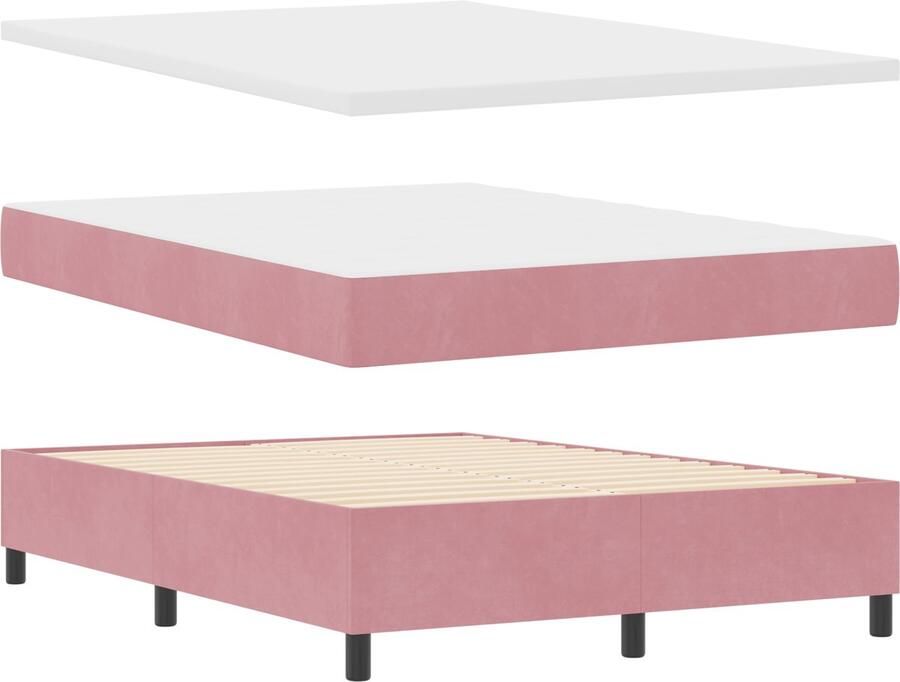 VidaXL Boxspring Bed met Matras & Bank Roze 140x190 cm Fluweel