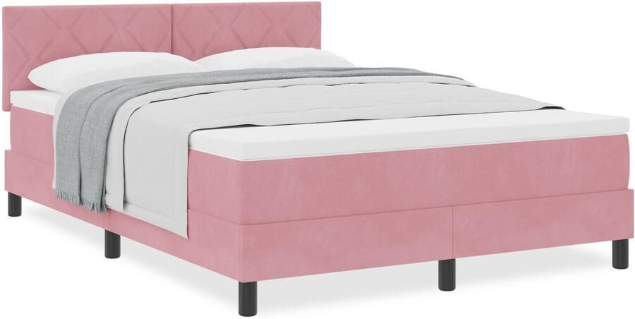 VidaXL Boxspringbed met Matras met matras Roze 160 x 200 cm Stof - Foto 2