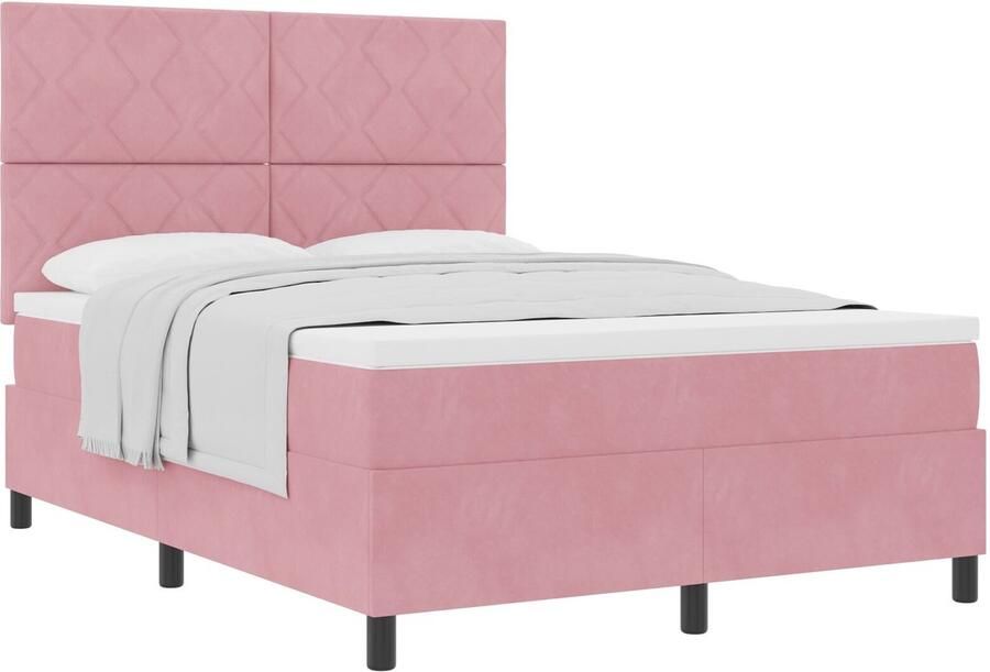 VidaXL Boxspring bed met matras Roze 140 x 190 cm Fluweel - Foto 3