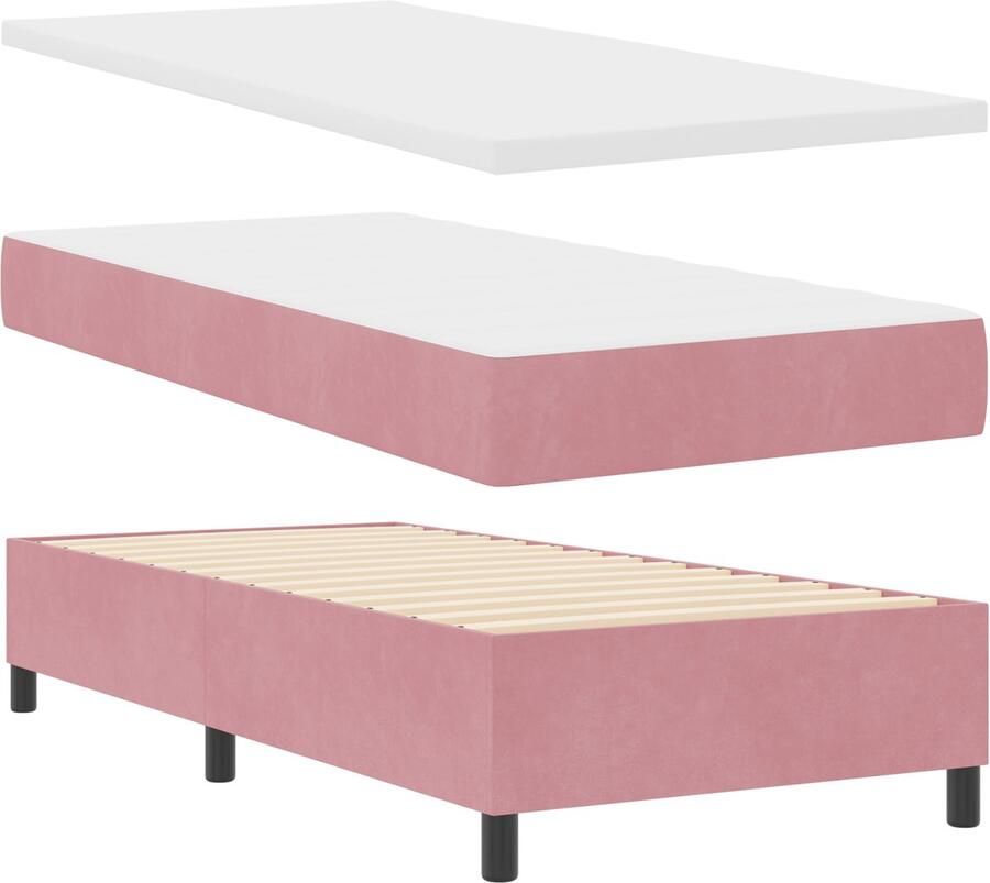 VidaXL Boxspringbed met Matras & Bank Roze 100x200 cm Fluweel