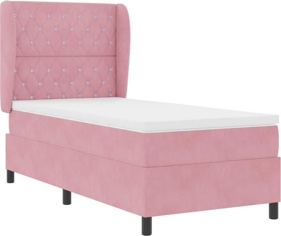 VidaXL Boxspringbed met Matras & Bank Roze 90x190 cm Fluweel - Foto 2