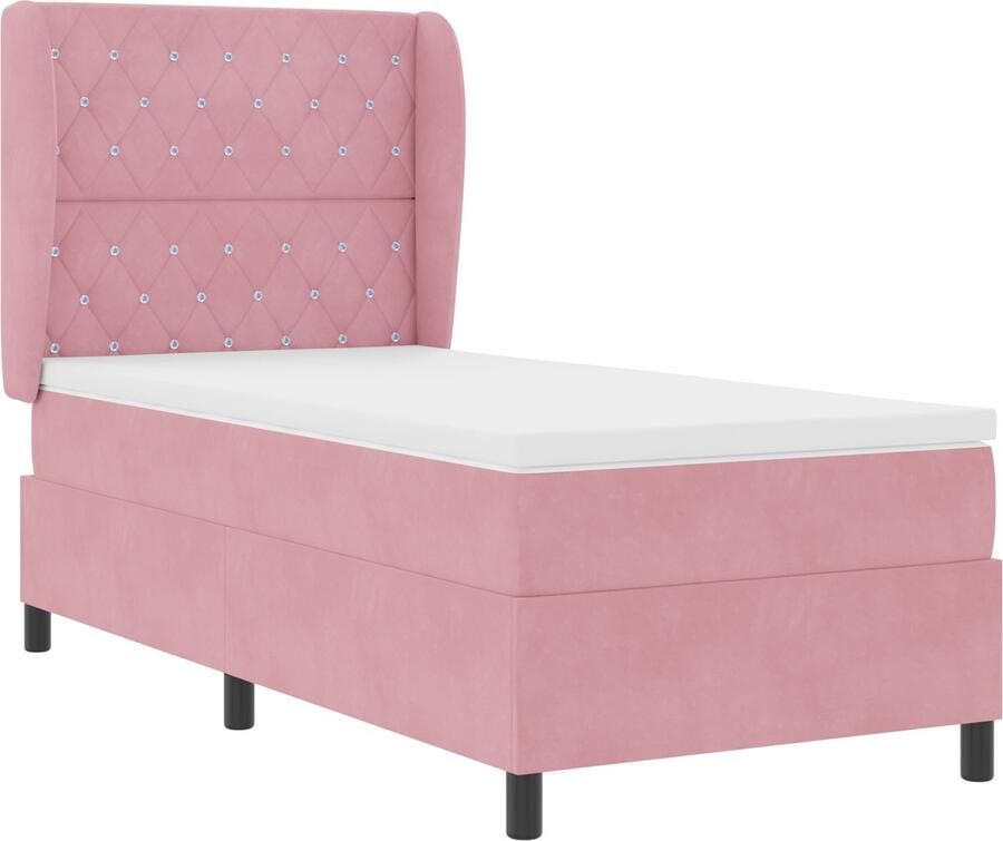 VidaXL Boxspring Bed met Matras & Bank Roze 90x200 cm Fluweel - Foto 2