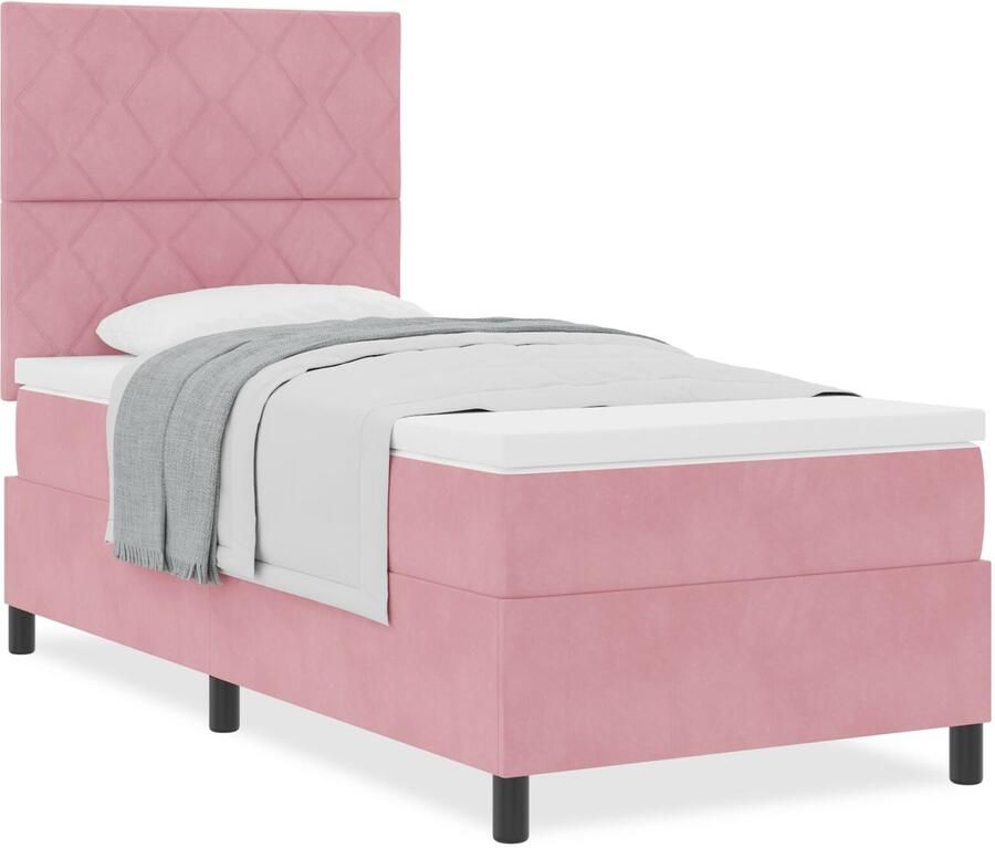 VidaXL Boxspring bed met matras Roze 90 x 200 cm Fluweel - Foto 2