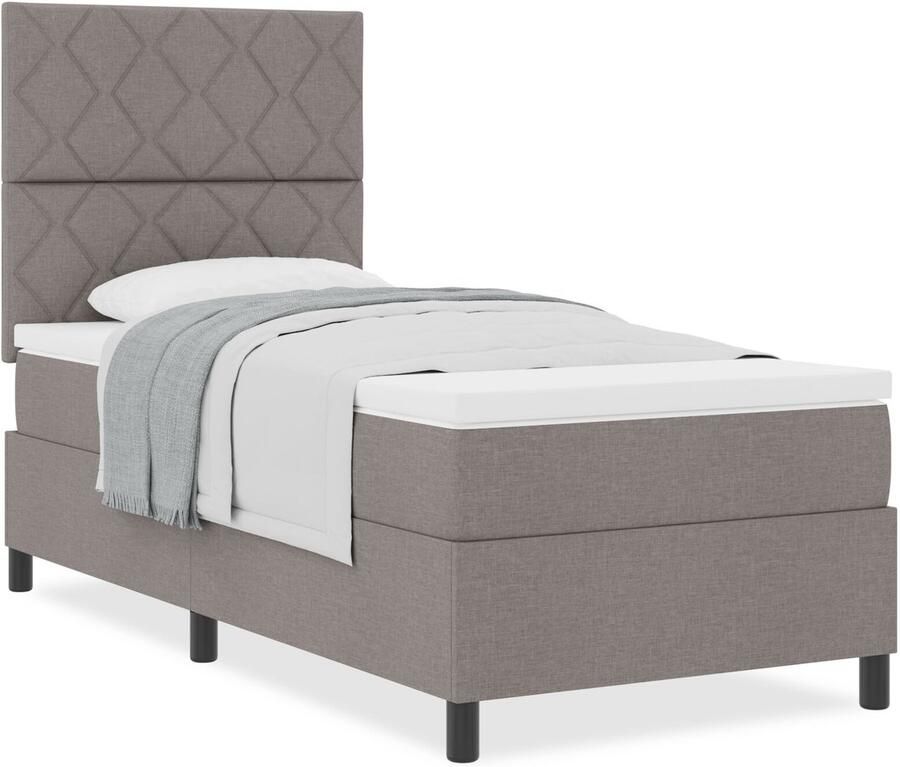 VidaXL Boxspring bed met matras met hoofdeinde Taupe 100 x 200 cm Stof - Foto 2