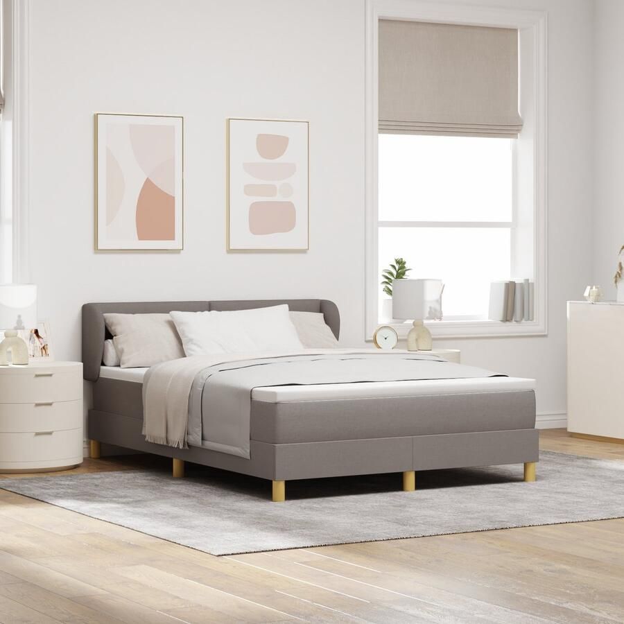 VidaXL Boxspring Bed met Matras Taupe 140x190 cm Stof - Foto 2