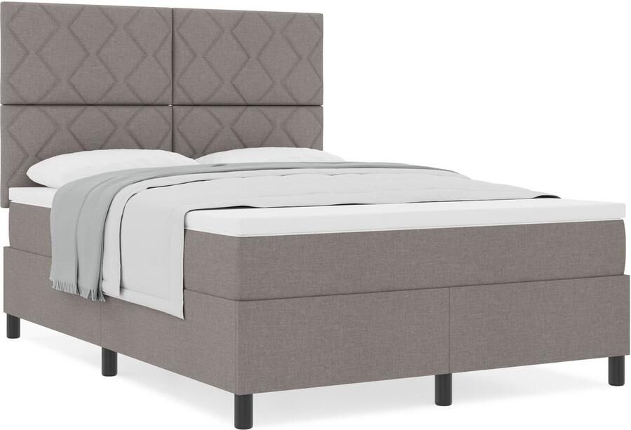 VidaXL Boxspring bed met matras met hoofdeinde Taupe 140 x 200 cm Stof - Foto 3