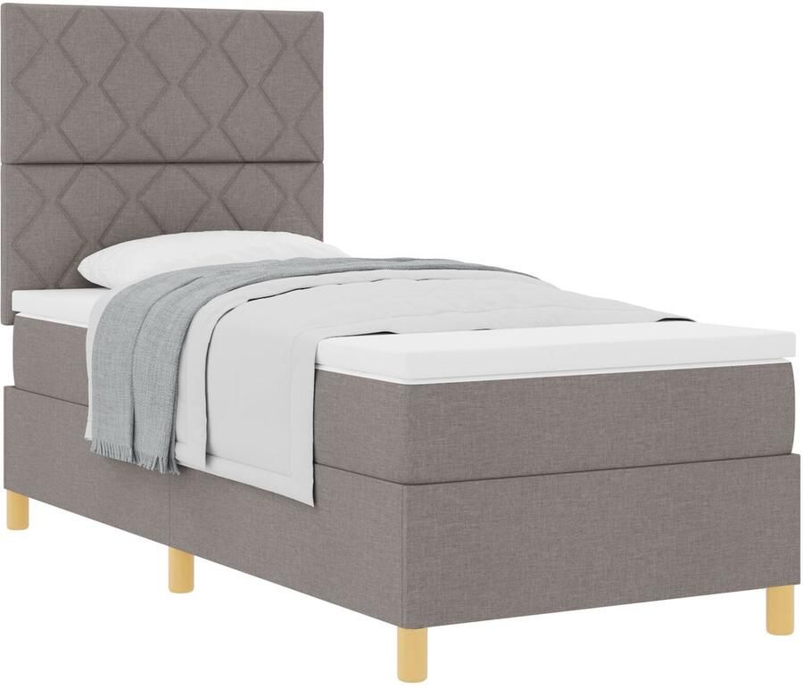 VidaXL Boxspring bed met hoofdeinde Taupe 90 x 200 cm Stof - Foto 2