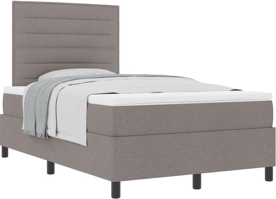 VidaXL Boxspring Bed met Matras Taupe 120x200 cm Stof - Foto 3