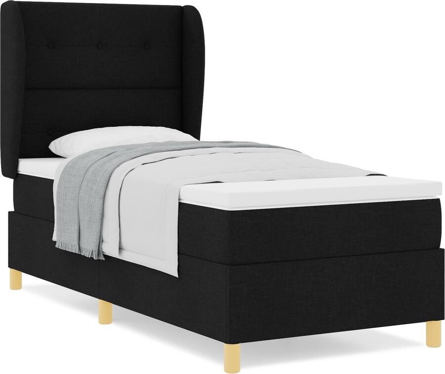 VidaXL Boxspringbed met matras Donkergrijs 90x190 cm Stof Zwart - Foto 2