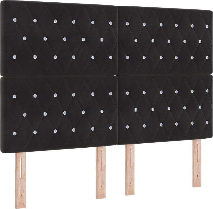 VidaXL Fluwelen Hoofdbord Geruit met hoofdeinde Zwart 160 cm Fluweel