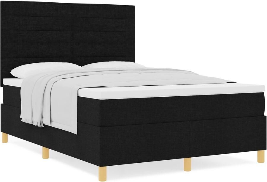 VidaXL Boxspring Bed met Matras Zwart 140x200 cm Stof - Foto 2