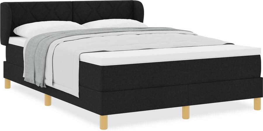 VidaXL Boxspringbed met Matras Crème 90x200 cm Stof Zwart 140 x 200 cm - Foto 2