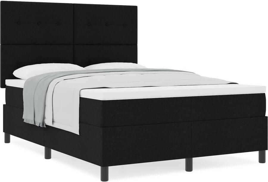VidaXL Boxspring bed met matras met hoofdeinde Zwart 160 x 200 cm Stof - Foto 2