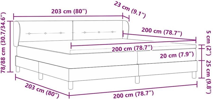 VidaXL Boxspringbed met Matras Crème 90x200 cm Stof Blauw 200 x 200 cm - Foto 5