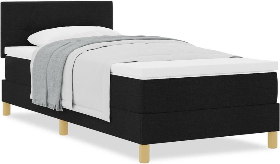 VidaXL Boxspring bed met matras met hoofdeinde Zwart 100 x 200 cm Stof - Foto 3