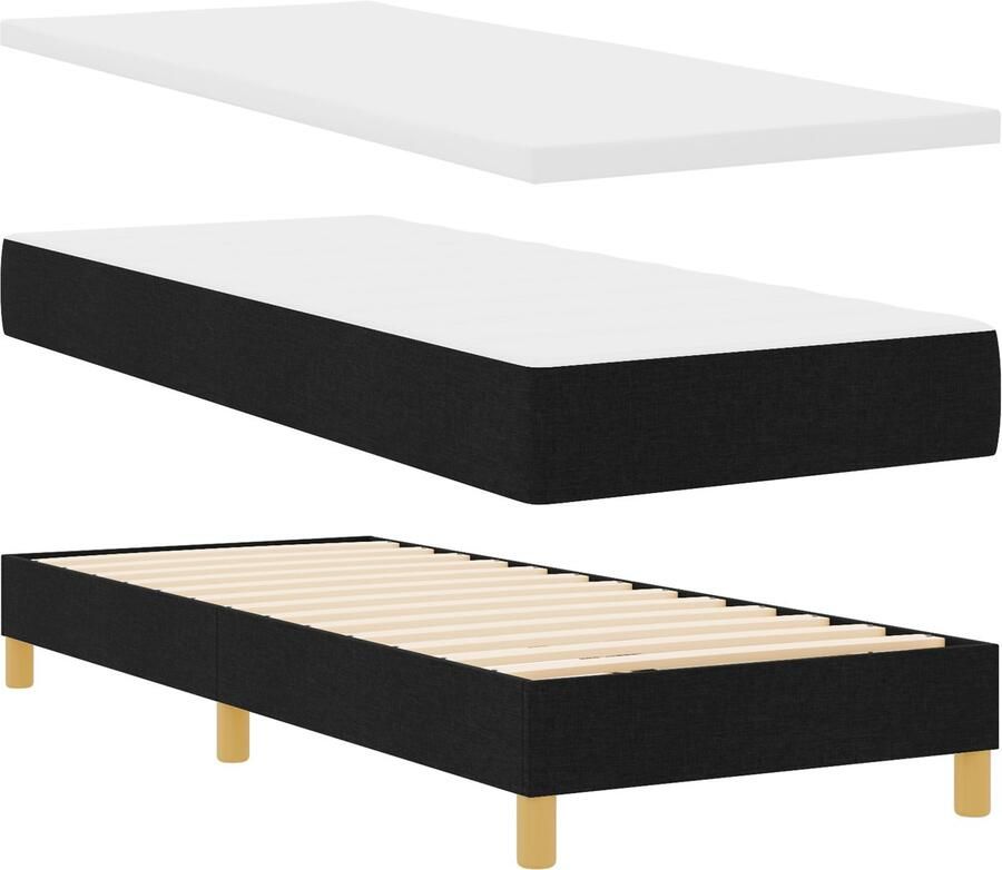 VidaXL Boxspring bed met matras Zwart en Wit en Zwart 80 x 200 cm Stof