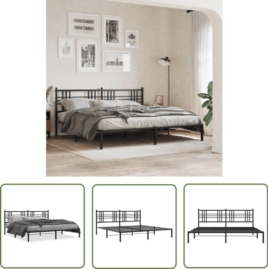 VidaXL Boxspring Bed Metalen Bed Frame Bedframe met hoofdbord metaal zwart 200x200 cm Hoofdbord Bed Staal Bed Zwarte Bed