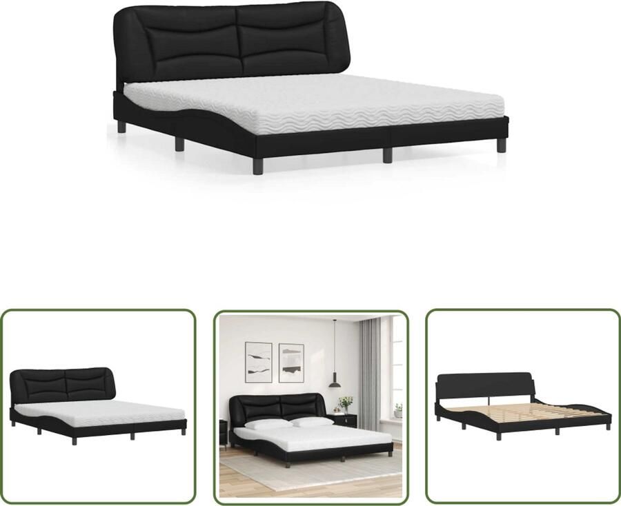 The Living Store Modern Bed Slaapkamer 180 x 200 cm Kunstleer Zwart Modern Bed Boxspring Bed Leder Look Bed Zwarte Bed Tweepersoonsbed