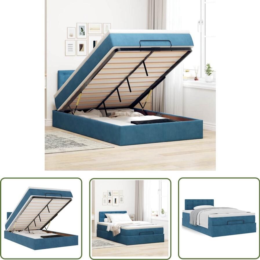 VidaXL Boxspring Bed Ottoman Bed Ottoman bed met matras 120x200cm fluweel donkerblauw Tweepersoonsbed Velvet Bed Dark Blue Bed